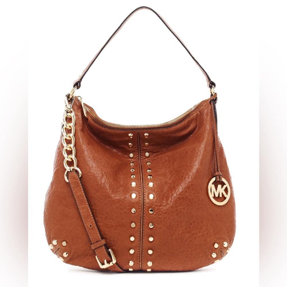 Michael Kors Camel Leather ASTOR UPTOWN Studded Handbag Shoulder Tote